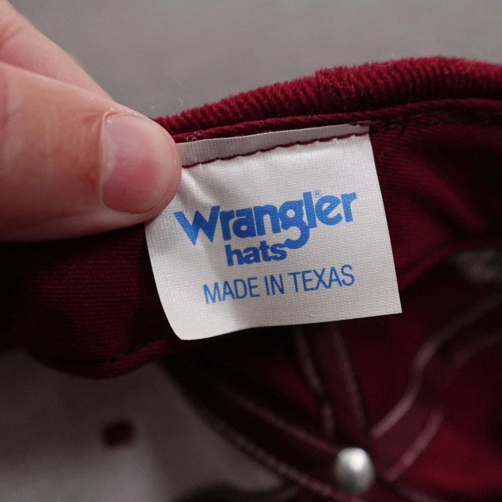 Vintage Wrangler Hat Cap Strap Back Mens One Size Red Twill Cowboy Western Logo